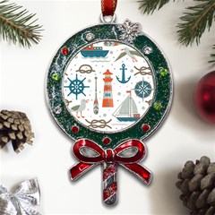 Nautical Elements Pattern Background Metal X mas Lollipop With Crystal Ornament by Grandong