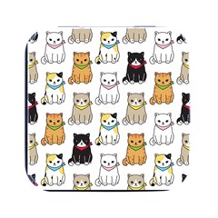 Cat Kitten Seamless Pattern Square Metal Box (black) by Grandong