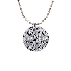 Seamless Pattern With Black White Doodle Dogs 1  Button Necklace by Grandong