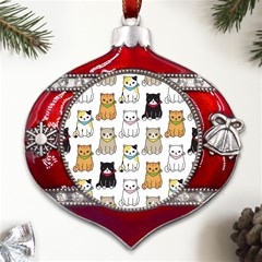 Cat Kitten Seamless Pattern Metal Snowflake And Bell Red Ornament by Grandong