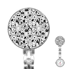 Seamless Pattern With Black White Doodle Dogs Stainless Steel Nurses Watch by Grandong