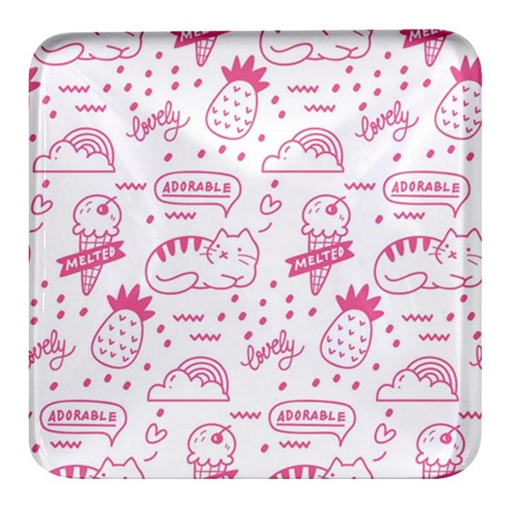 Cute Girly Seamless Pattern Square Glass Fridge Magnet (4 pack)