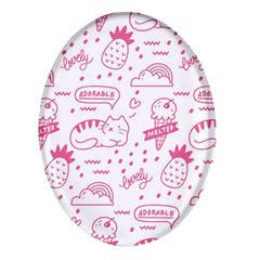 Cute Girly Seamless Pattern Oval Glass Fridge Magnet (4 Pack) by Grandong