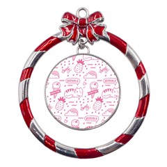 Cute Girly Seamless Pattern Metal Red Ribbon Round Ornament by Grandong