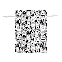 Seamless Pattern With Black White Doodle Dogs Lightweight Drawstring Pouch (l) by Grandong