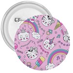 Cute Cat Kitten Cartoon Doodle Seamless Pattern 3  Buttons Front