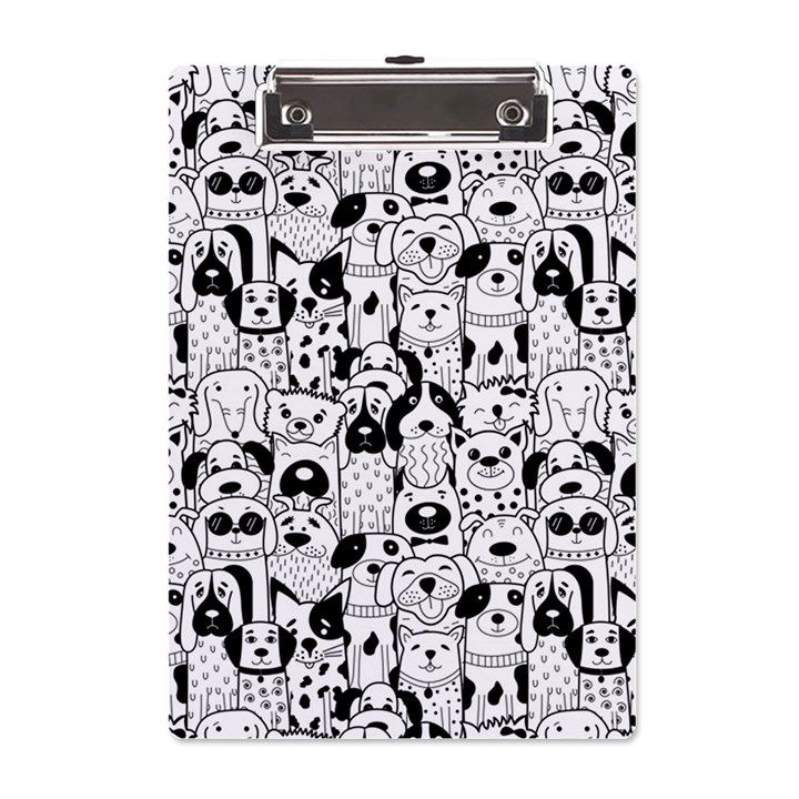 Seamless Pattern With Black White Doodle Dogs A5 Acrylic Clipboard