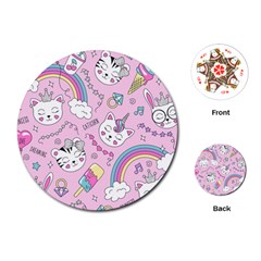 Cute Cat Kitten Cartoon Doodle Seamless Pattern Playing Cards Single Design (round) by Grandong