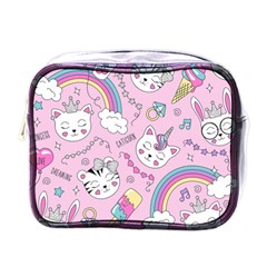 Cute Cat Kitten Cartoon Doodle Seamless Pattern Mini Toiletries Bag (one Side) by Grandong