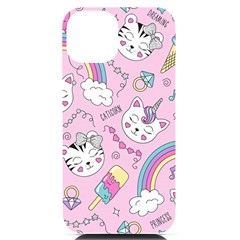 Cute Cat Kitten Cartoon Doodle Seamless Pattern Iphone 14 Black Uv Print Case by Grandong