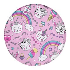 Cute Cat Kitten Cartoon Doodle Seamless Pattern Round Glass Fridge Magnet (4 Pack) by Grandong