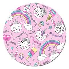 Beautiful Cute Animals Pattern Pink Magnet 5  (round) by Grandong