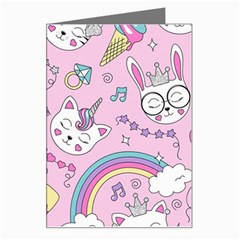 Beautiful Cute Animals Pattern Pink Greeting Card