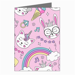 Beautiful Cute Animals Pattern Pink Greeting Cards (pkg Of 8)