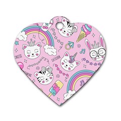 Beautiful Cute Animals Pattern Pink Dog Tag Heart (one Side) by Grandong