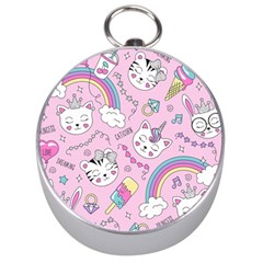 Beautiful Cute Animals Pattern Pink Silver Compasses by Grandong