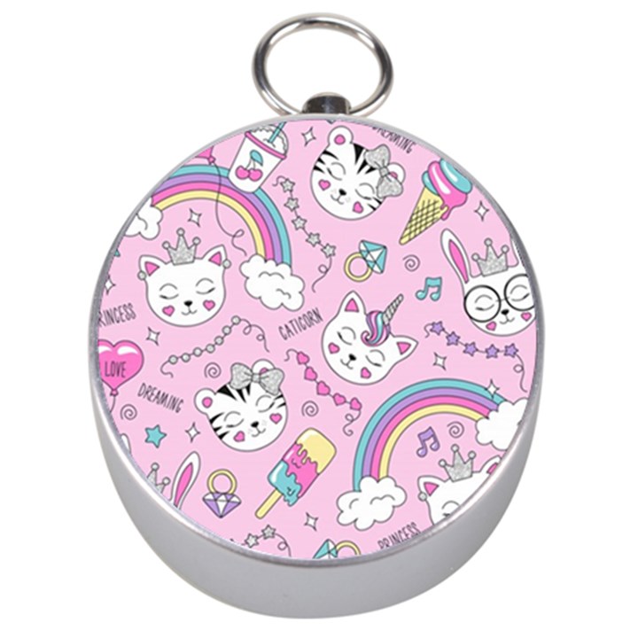 Beautiful Cute Animals Pattern Pink Silver Compasses