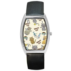 Cute Astronaut Cat With Star Galaxy Elements Seamless Pattern Barrel Style Metal Watch by Grandong