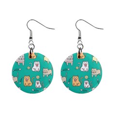 Seamless Pattern Cute Cat Cartoon With Hand Drawn Style Mini Button Earrings by Grandong