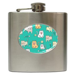 Seamless Pattern Cute Cat Cartoon With Hand Drawn Style Hip Flask (6 Oz) by Grandong