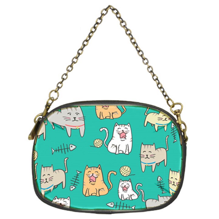 Seamless Pattern Cute Cat Cartoon With Hand Drawn Style Chain Purse (Two Sides)