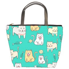 Seamless Pattern Cute Cat Cartoon With Hand Drawn Style Bucket Bag by Grandong