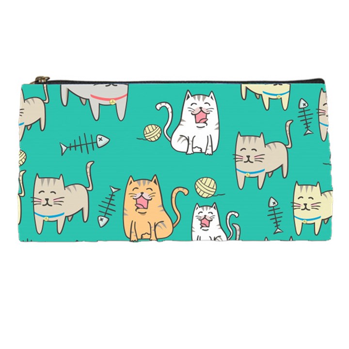 Seamless Pattern Cute Cat Cartoon With Hand Drawn Style Pencil Case