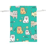 Seamless Pattern Cute Cat Cartoon With Hand Drawn Style Lightweight Drawstring Pouch (XL) Front