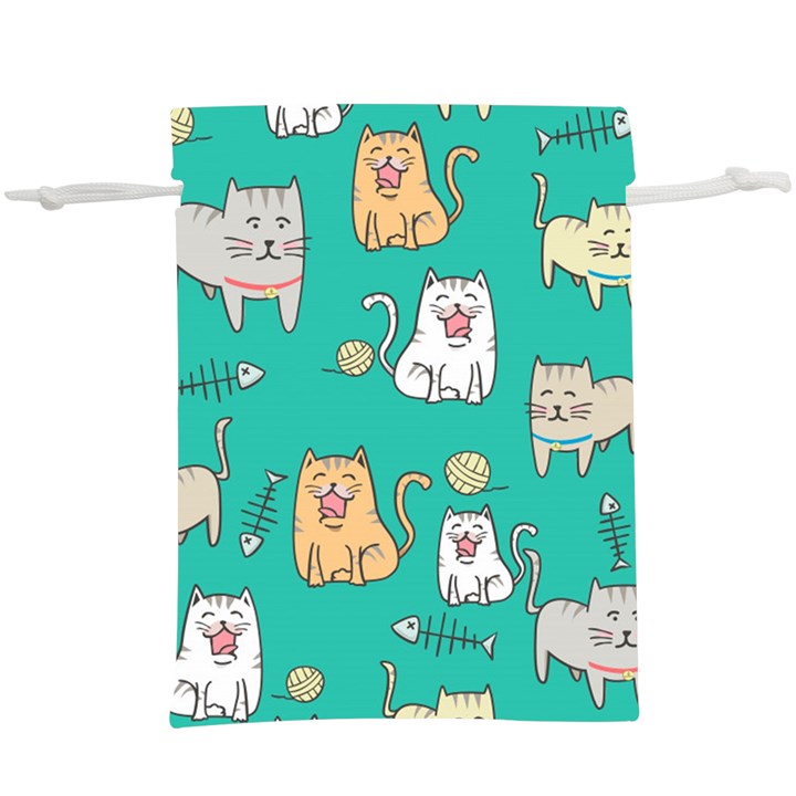 Seamless Pattern Cute Cat Cartoon With Hand Drawn Style Lightweight Drawstring Pouch (XL)