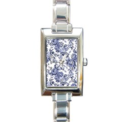 Blue Vintage Background Background With Flowers, Vintage Rectangle Italian Charm Watch by nateshop