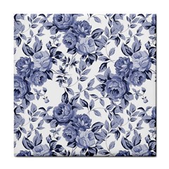 Blue Vintage Background Background With Flowers, Vintage Tile Coaster by nateshop