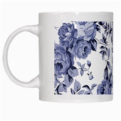 Blue Vintage Background Background With Flowers, Vintage White Mug by nateshop