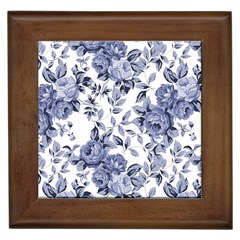 Blue Vintage Background Background With Flowers, Vintage Framed Tile by nateshop