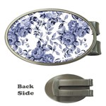 Blue Vintage Background Background With Flowers, Vintage Money Clips (Oval)  Front