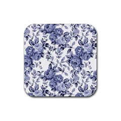 Blue Vintage Background Background With Flowers, Vintage Rubber Coaster (square) by nateshop