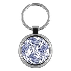 Blue Vintage Background Background With Flowers, Vintage Key Chain (round)