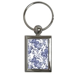 Blue Vintage Background Background With Flowers, Vintage Key Chain (rectangle)