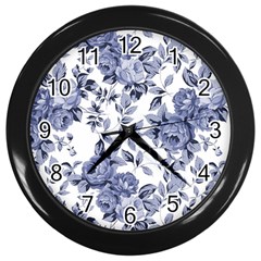 Blue Vintage Background Background With Flowers, Vintage Wall Clock (black) by nateshop