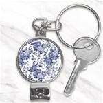 Blue Vintage Background Background With Flowers, Vintage Nail Clippers Key Chain Front