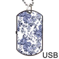 Blue Vintage Background Background With Flowers, Vintage Dog Tag Usb Flash (one Side) by nateshop