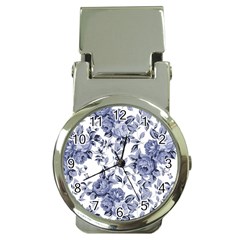 Blue Vintage Background Background With Flowers, Vintage Money Clip Watches by nateshop