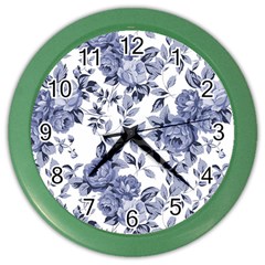 Blue Vintage Background Background With Flowers, Vintage Color Wall Clock by nateshop