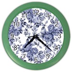 Blue Vintage Background Background With Flowers, Vintage Color Wall Clock Front