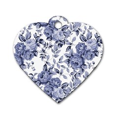 Blue Vintage Background Background With Flowers, Vintage Dog Tag Heart (two Sides) by nateshop