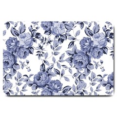 Blue Vintage Background Background With Flowers, Vintage Large Doormat by nateshop