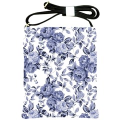 Blue Vintage Background Background With Flowers, Vintage Shoulder Sling Bag by nateshop