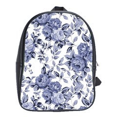 Blue Vintage Background Background With Flowers, Vintage School Bag (large) by nateshop