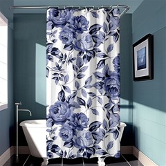 Blue Vintage Background Background With Flowers, Vintage Shower Curtain 36  X 72  (stall)  by nateshop