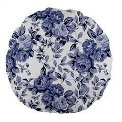 Blue Vintage Background Background With Flowers, Vintage Large 18  Premium Round Cushions by nateshop