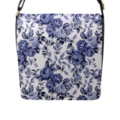 Blue Vintage Background Background With Flowers, Vintage Flap Closure Messenger Bag (l) by nateshop